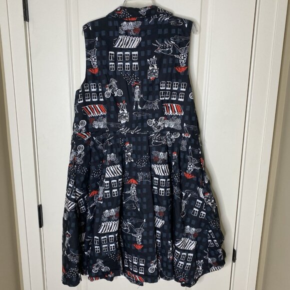 ModCloth Plus 1X Novelty Print Shirt Dress • Fit & Flare • Retro Black & Red - Picture 3 of 12